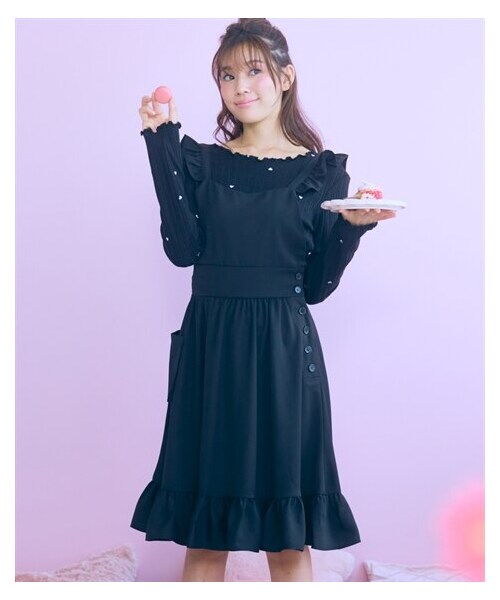 nissen（ニッセン）の「大きいサイズ エプロンワンピース marun（ワンピース・レディース・ピンク/黒・L/LL/3L/4L/5L/6L/8L/10L）」の7枚目の写真