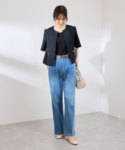 ROPE' PICNIC(ロペピクニック)の「【サマー・ツイード】ハーフスリーブジャケット(カーディガン/ボレロ・レディース・チャコール/ライトグレー/ホワイト/ネイビー・38)」の19枚目の写真