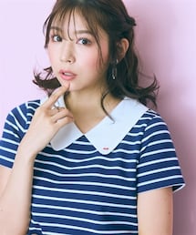marun | ＜大きいサイズ＞衿元刺しゅうシャツドッキングトップス marun(Tシャツ/カットソー)