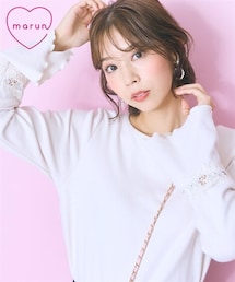 marun | ＜大きいサイズ＞ 袖口レース切替トップス marun(Tシャツ/カットソー)