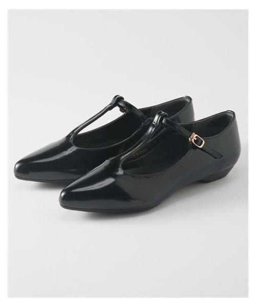 nissen（ニッセン）の「ポインテッドトゥＴストラップパンプスシューズ（ワイズ２Ｅ）（オフィス女子モニターコラボ）（パンプス・メンズ・黒(スムース)/黒(エナメル調)/グレージュ(エナメル調)・S=22.0~22.5cm/M=23.0~23.5cm/L=24.0~24.5cm/LL=25.0~25.5cm）」の7枚目の写真