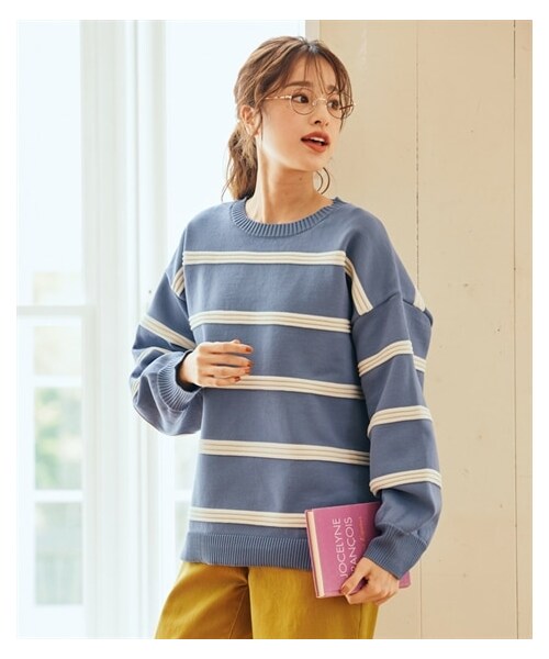 nissen（ニッセン）の「大きいサイズかるfuwaビッグシルエット立体ボーダーニット（型崩れしにくい）（ニット/セーター・レディース・黒系/スモーキーブルー系/スモーキーグリーン系/オフホワイト系・L~LL相当/3L~4L相当/5L~6L相当/8L相当/10L相当）」の18枚目の写真