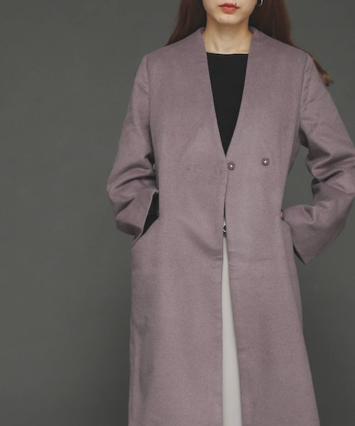 SENSE OF PLACE by URBAN RESEARCH（センスオブプレイスバイアーバンリサーチ）の「ウールビーバーノーカラーコート（ノーカラージャケット・レディース・L.KHAKI/L.GRAY/PURPLE/MOCHA/BLACK・FREE）」の5枚目の写真