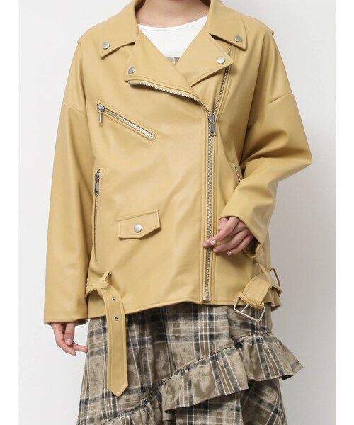 EVRIS（エヴリス）の「ルーズシルエットライダース（ライダースジャケット・レディース・ブラック/イエロー/ブラウン・F）」の2枚目の写真