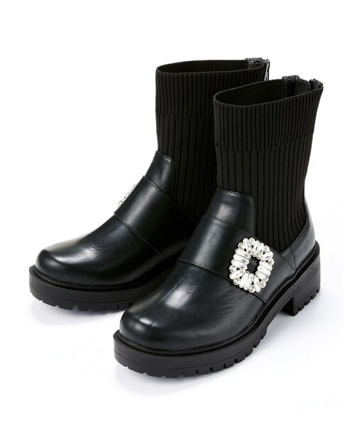 nissen（ニッセン）の「【ゆったり幅広】ビジュー付ニットブーツ（低反発中敷）（ワイズ４Ｅ）（ブーツ・メンズ・黒/アイボリー・M=23.0~23.5cm/4E/L=24.0~24.5cm/4E/LL=25.0~25.5cm/4E/3L=26.0~26.5cm/4E）」の4枚目の写真