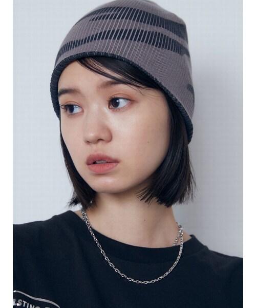 EMODA（エモダ）の「ダブルフェイスプリントビーニー（ニットキャップ/ビーニー・レディース・ブラック/ブラウン・F）」の2枚目の写真