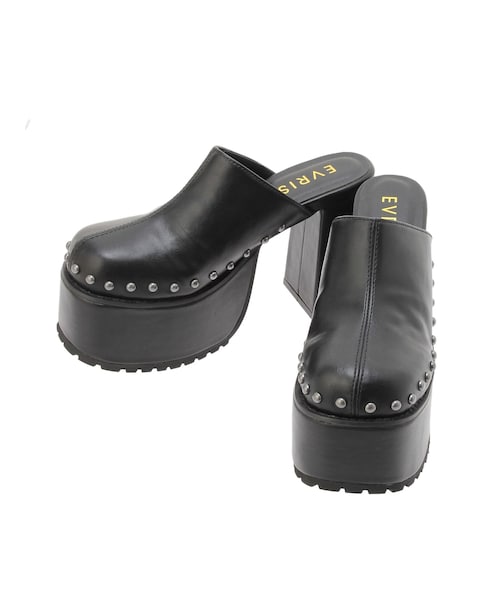 EVRIS（エヴリス）の「スタッズチャンキーヒールサボ（ブーティ・レディース・ホワイト/ブラック・S/M/L）」の10枚目の写真