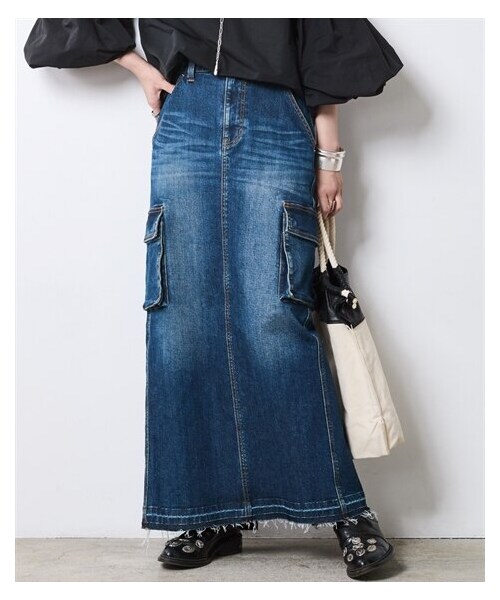 nissen（ニッセン）の「アウトポケットデニムマキシスカート＜大きいサイズ有＞シックスタイル（スカート・レディース・ブルー系デニム/ブラック系デニム・6L/8L/10L）」の4枚目の写真