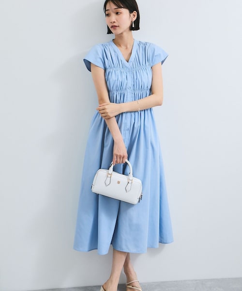 VIS（ビス）の「シャーリングデザインワンピース【WEB限定サイズ】（ワンピース・レディース・ブラック系/ダークブラウン系/ブルー系・F/PF）」の5枚目の写真