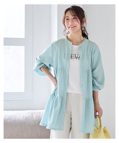 nissen（ニッセン）の「楊柳ティアードシャツチュニック（UVカット）＜大きいサイズ有＞（チュニック・レディース・チェリーピンク/アイスミント/黒・S/M/L/LL/3L）」の2枚目の写真