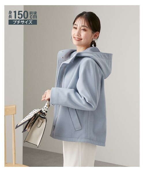 nissen（ニッセン）の「小さいサイズ　【軽やかストレッチ】ウール調ショート丈フーデッドコート（吸湿発熱中綿使用）　低身長さん・小柄女性（ジャケット/アウター・レディース・グレージュ/ブラック/サックス/モカ・PSS/PS）」の7枚目の写真