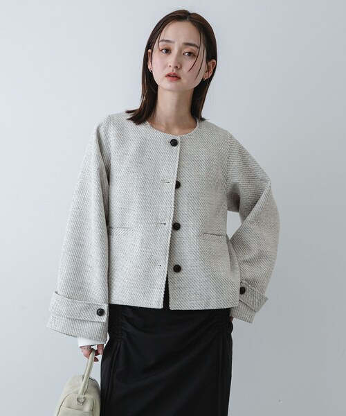 SENSE OF PLACE by URBAN RESEARCH（センスオブプレイスバイアーバンリサーチ）の「ツイードノーカラージャケット（ノーカラージャケット・レディース・WHT×BLK/BLK×WHT・One）」の7枚目の写真