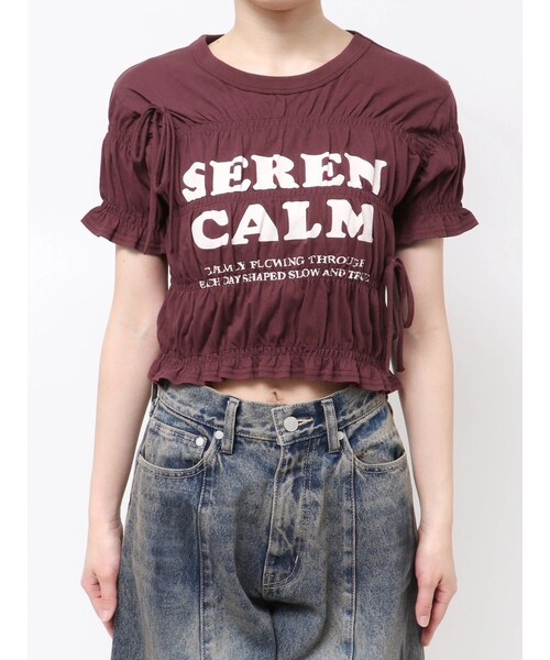 EMODA（エモダ）の「ロゴギャザーTシャツ（Tシャツ/カットソー・レディース・ホワイト/グレー/レッド・F）」の9枚目の写真