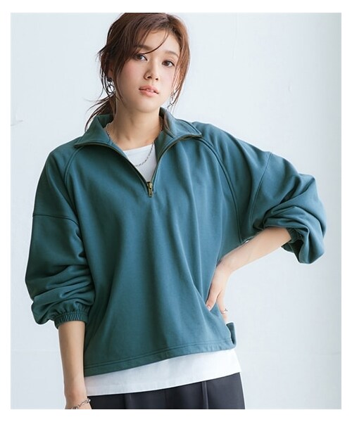 nissen（ニッセン）の「ハーフジップ裾ドロストプルオーバー（Tシャツ/カットソー・レディース・黒/ブルー・S~M/L~LL）」の5枚目の写真