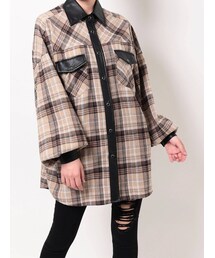 GYDA | フェイクレザードッキングCHECKシャツ(シャツ/ブラウス)
