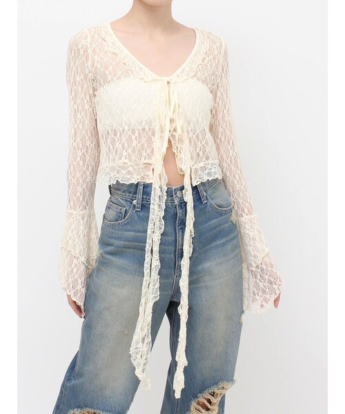 EVRIS（エヴリス）の「レースグランジデザイントップス（シャツ/ブラウス・レディース・アイボリー/ブラック/ブラウン・F）」の2枚目の写真
