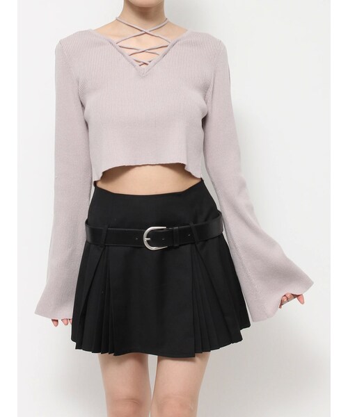 EATME（イートミー）の「レースアップクロップドニット（ニット/セーター・レディース・オフホワイト/ブラック/ピンク・F）」の6枚目の写真