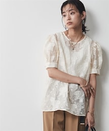 CHIC STYLE | 大きいサイズカットジャガードパフスリーブブラウスシックスタイル(シャツ/ブラウス)