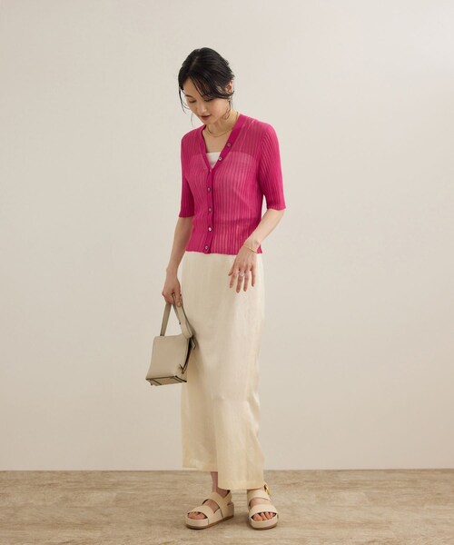 ROPE'（ロペ）の「シアーリブカーディガン/洗える（カーディガン/ボレロ・レディース・ブラック/ホワイト/ピンク・F）」の9枚目の写真