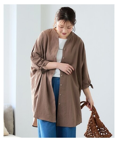 nissen（ニッセン）の「＜大きいサイズ＞【ドライワッシャー】袖リボンビックシャツ（吸汗速乾）（シャツ/ブラウス・レディース・モカ/チャコール/ネイビー/ラベンダー・L/LL/3L/4L/5L/6L/8L/10L）」の16枚目の写真