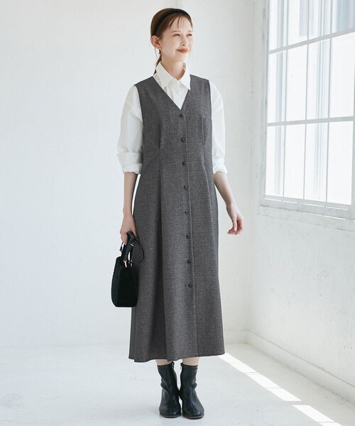 ROPE' PICNIC（ロペピクニック）の「ウエストタックジャンパースカート（ジャンパースカート・レディース・ブラック系/グレー/ライトグレー/ベージュ系/ネイビー・F）」の21枚目の写真