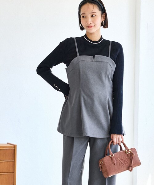 VIS(ビス)の「【美easy】ウーリッシュチュニック丈ビスチェ【セットアップ対応/洗える】(キャミソール・レディース・ブラック/グレー/ダークブラウン/ベージュ系・F)」の6枚目の写真