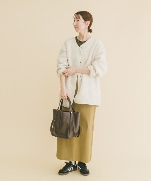 ITEMS URBANRESEARCH（アイテムズ アーバンリサーチ）の「ボアジャケット（ノーカラージャケット・レディース・OFF/GRY/L.BRN・Free）」の8枚目の写真