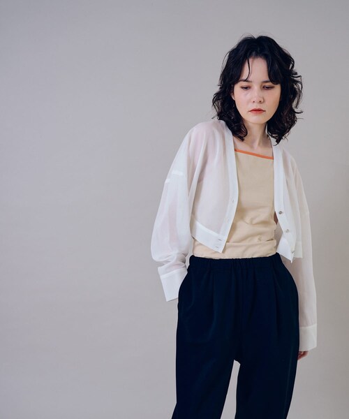 THE GOODLAND MARKET（ザグッドランドマーケット）の「『別注』MIDIUMISOLID×TGM　Organic cotton sheer cardigan（カーディガン/ボレロ・レディース・OFF/BLACK・one）」の9枚目の写真