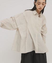 KBF | ランダムタックデザインストライプシャツ(シャツ/ブラウス)