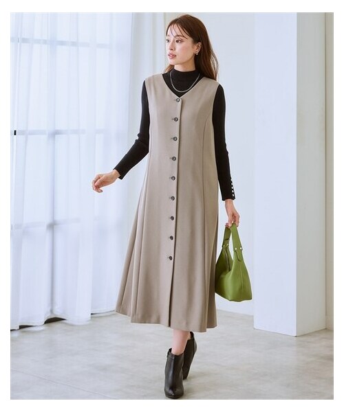 nissen（ニッセン）の「【レディーススーツ】セットアップ対応洗えるウール調ストレッチ３WAYジレワンピース（上下別売）（フォーマルスーツ/小物・レディース・ブラウン系チェック/黒/グレージュ・S/M/L/LL/3L/4L/5L/6L/8L）」の15枚目の写真