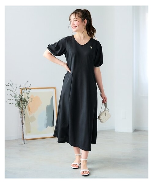 nissen（ニッセン）の「4/3AM11:00販売開始【Yukiさんコラボ】ハート刺しゅうカノコロングワンピース＜大きいサイズ有＞（ワンピース・レディース・ブラウン/黒・M/L/LL/3L/4L/5L/6L）」の6枚目の写真