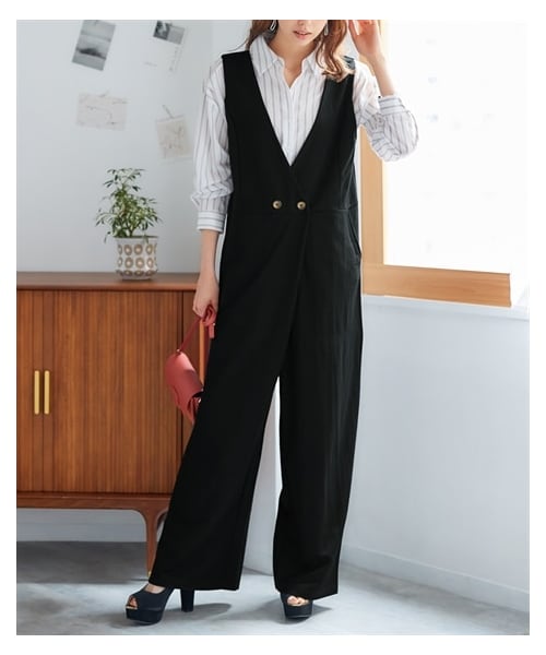 nissen（ニッセン）の「大きいサイズ 美ラクRUタッチワイドオールインワン（ゆったりヒップ）（接触冷感・UVカット）（オールインワン・サロペット・レディース・黒/チャコール/キャメルベージュ・L/LL/3L/4L/5L/6L/8L/10L）」の5枚目の写真