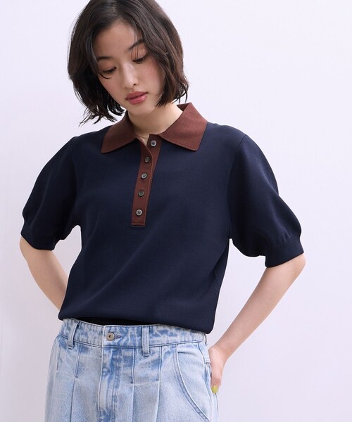 ADAM ET ROPE'(アダムエロペ)の「【WEB限定】ハーフスリーブバイカラーポロニット(ポロシャツ・レディース・ブラック/ネイビー/サックス・F)」の14枚目の写真