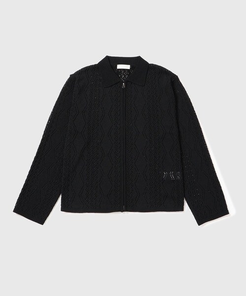 ADAM ET ROPE'（アダムエロペ）の「【AMOMENTO/アモーメント】CROCHET ZIP-UP CARDIGAN（カーディガン/ボレロ・メンズ・ブラック/ホワイト・L/M）」の5枚目の写真