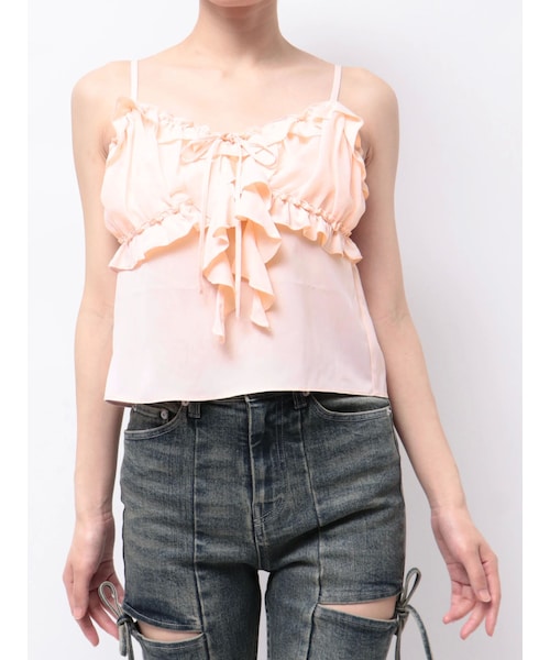 RESEXXY（リゼクシー）の「バストギャザーカスケードキャミ（キャミソール・レディース・アイボリー/ブラック/ピンク/ホワイト・F）」の7枚目の写真