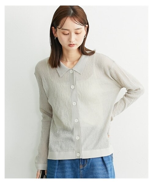 nissen（ニッセン）の「シアー楊柳ニットシャツ＜大きいサイズ有＞（ニット/セーター・レディース・グレージュ/ネイビー・S/M/L/LL/3L/4L/5L/6L）」の3枚目の写真