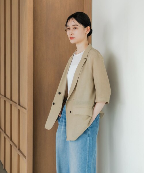 URBAN RESEARCH（アーバンリサーチ）の「『イージーケア』シアーメッシュハーフスリーブジャケット（テーラードジャケット・レディース・BEIGE/BLACK・FREE）」の22枚目の写真