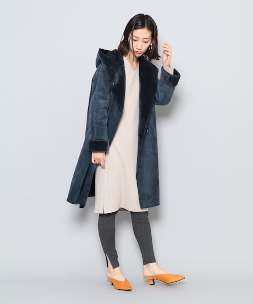 SENSE OF PLACE by URBAN RESEARCH（センスオブプレイスバイアーバンリサーチ）の「フーデッドムートンコート（ムートンコート・レディース・NAVY/GREIGE・FREE）」の14枚目の写真