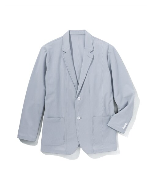 nissen（ニッセン）の「吸汗速乾ストレッチシアサッカーテーラードジャケット（セットアップ可能）（ジャケット/アウター・メンズ・ストライプ/ネイビー・M/L/LL/3L/4L/5L/6L/8L/10L）」の4枚目の写真