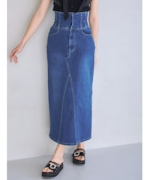 デニムコルセットバックスリットロングスカート