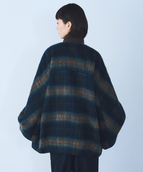 THE GOODLAND MARKET（ザグッドランドマーケット）の「cwtch　CHECK MIDDLE COAT（ノーカラージャケット・レディース・BEIGE/NAVY・FREE）」の15枚目の写真