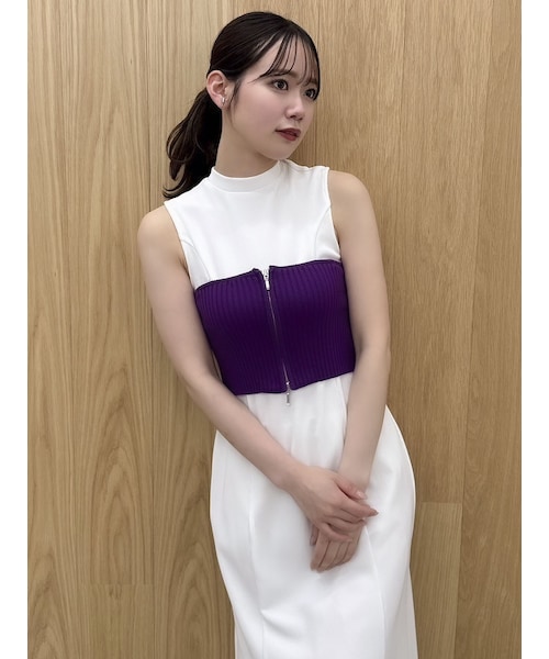 dazzlin（ダズリン）の「ダブルジップリブニットビスチェ（キャミソール・レディース・チャコールグレー/ピンク/イエロー/パープル/ベージュ・F）」の5枚目の写真