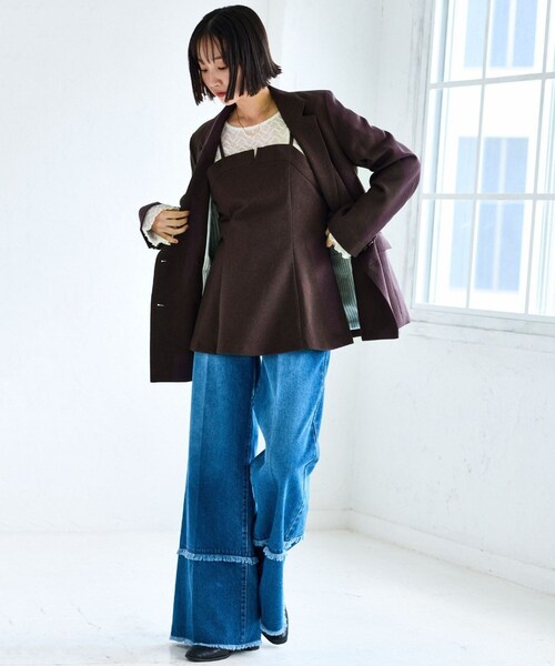 VIS(ビス)の「【美easy】ウーリッシュチュニック丈ビスチェ【セットアップ対応/洗える】(キャミソール・レディース・ブラック/グレー/ダークブラウン/ベージュ系・F)」の19枚目の写真