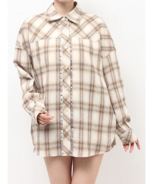 GYDA（ジェイダ）の「bijouチェックシャツ（シャツ/ブラウス・レディース・ピンク/ネイビー/ベージュ・F）」の3枚目の写真