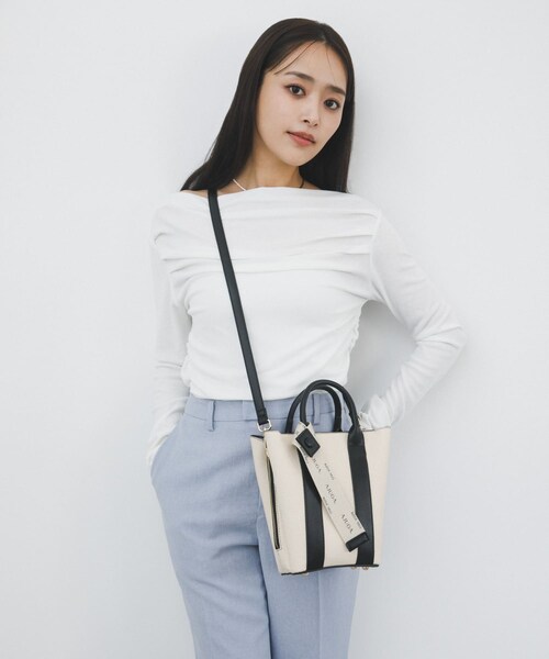 RODE SKO（ロデスコ）の「『別注』AJUGA.×RODE SKO　ロゴリボン付ショルダーバッグ（ショルダーバッグ・レディース・IVORYxBLK/OFFxCAMEL/IVORYxBEG/IVORYxYEL・One）」の13枚目の写真
