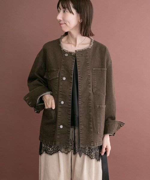 ITEMS URBANRESEARCH(アイテムズ アーバンリサーチ)の「デニムオーバーノーカラージャケット(デニムジャケット・レディース・BLK/BRN/IDG・Free)」の20枚目の写真