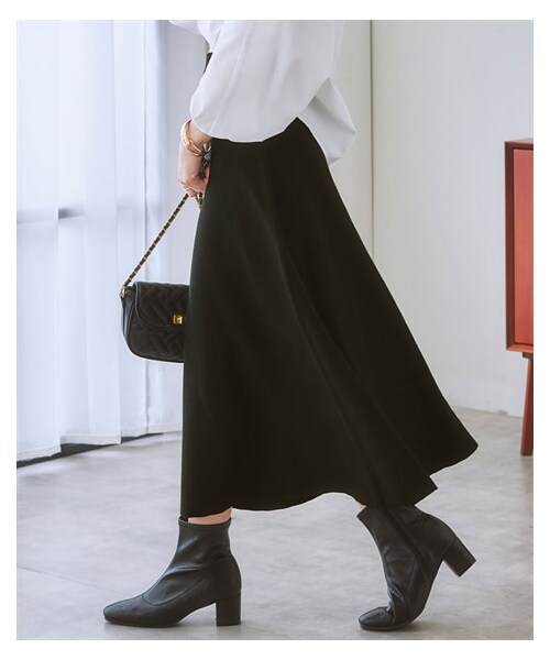 nissen（ニッセン）の「【ふんわりモチモチ素材】ミディー丈ニットフレアスカート（スカート・レディース・黒/杢グレー/モカベージュ/ネイビー・S/M/L/LL/3L/4L/5L/6L）」の6枚目の写真