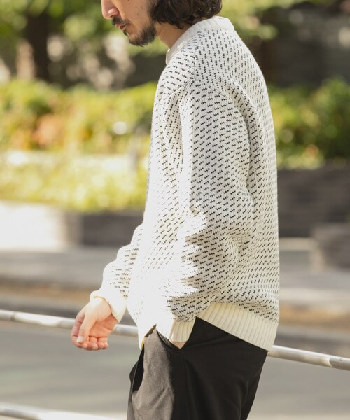 ITEMS URBANRESEARCH（アイテムズ アーバンリサーチ）の「マシンウォッシャブル バーズアイ クルーニット（ニット/セーター・メンズ・WHT/BGD/NVY/BLK・M/L）」の6枚目の写真