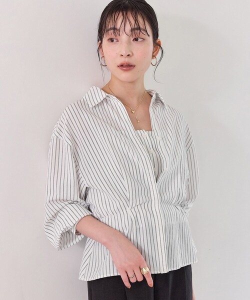 VIS（ビス）の「レイヤードストライプシャツ（シャツ/ブラウス・レディース・ホワイト/オフホワイト・F）」の13枚目の写真