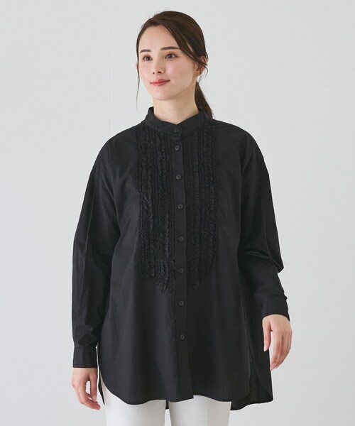 Jayro（ジャイロ）の「フリルピンタックチュニックブラウス（シャツ/ブラウス・レディース・ブラック/ホワイト系/ベージュ・M）」の20枚目の写真